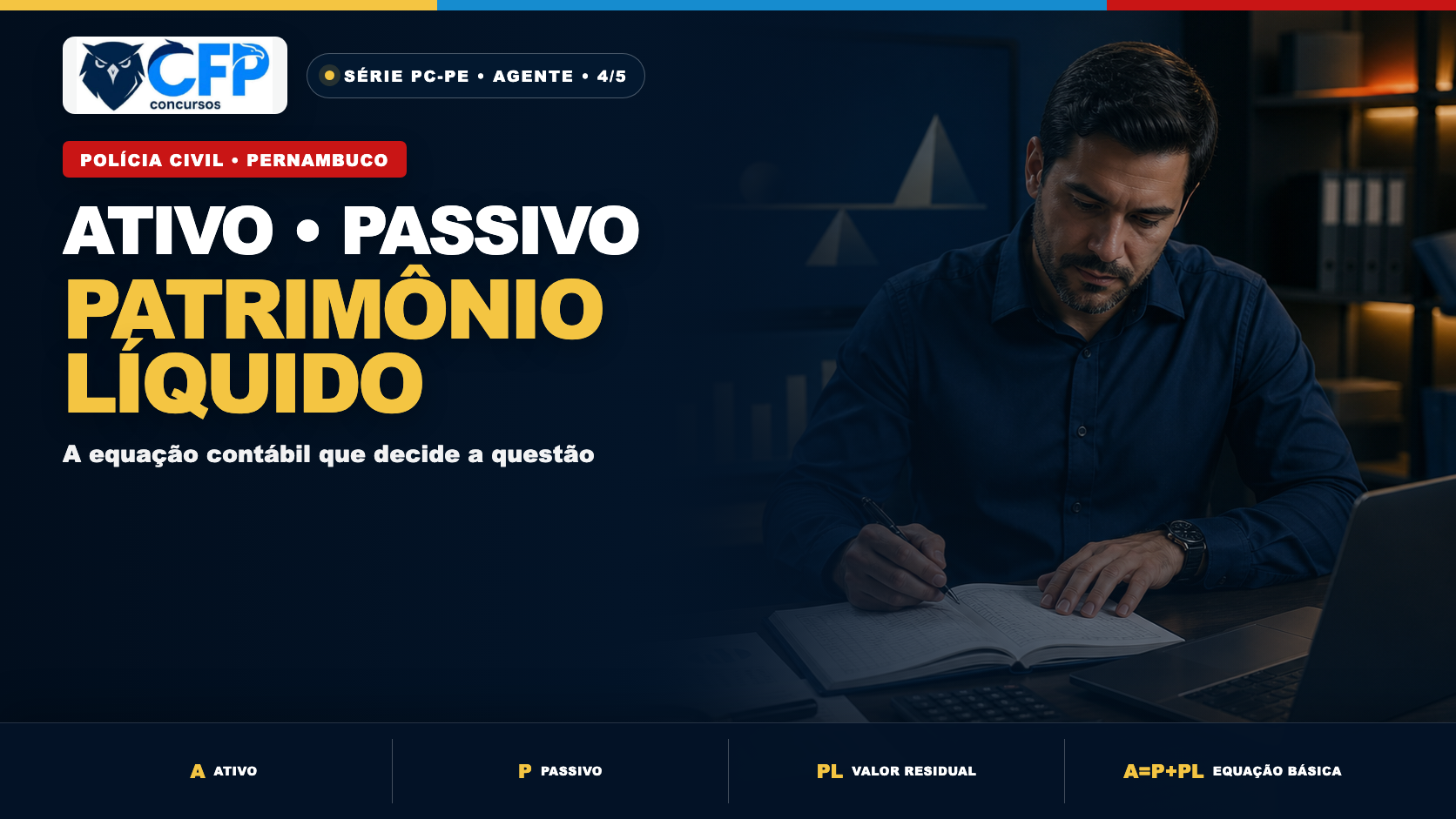 Ativo, passivo e patrimônio líquido: equação contábil para Agente PC-PE