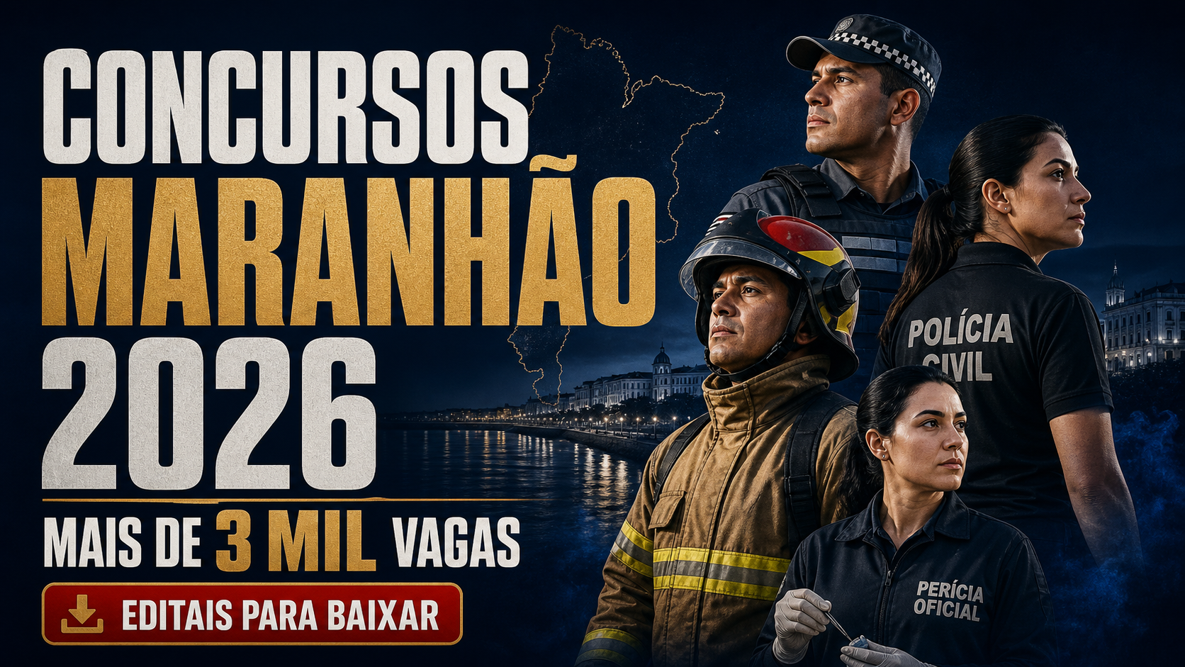 Concursos Maranhão 2026: mais de 3 mil oportunidades em PM, PC, Bombeiros, Perícia e TCE; baixe os editais