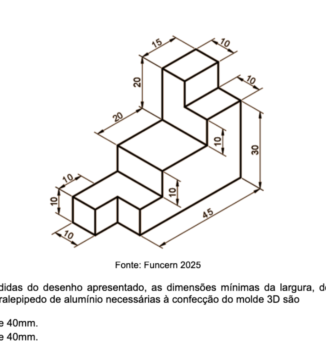 Desenho técnico tridimensional cotado