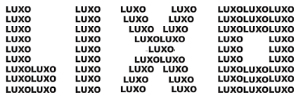 Poema concretista “Lixo”, de Augusto de Campos: a palavra LUXO, repetida em negrito numa grade de linhas e colunas, desenha visualmente a palavra LIXO; no centro do desenho, uma única ocorrência em corpo menor.