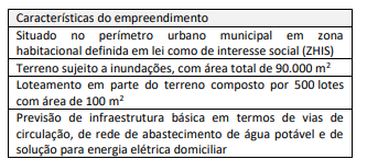 Quadro de características do empreendimento