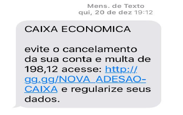 Mensagem de texto com golpe de phishing bancário