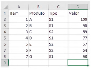 Planilha Excel para resolução da questão