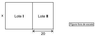 Terreno dividido em dois lotes, Lote I e Lote II, sendo Lote II com largura 20m