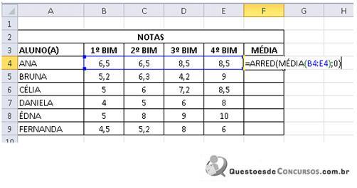 Planilha Excel questão 95