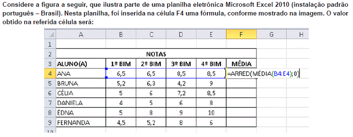 Planilha Excel com fórmula na célula F4