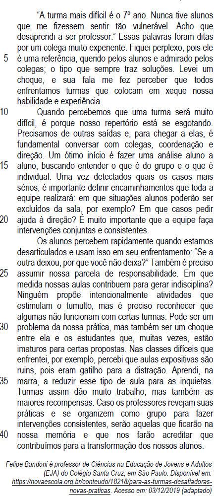 Texto 1 Para as turmas desafiadoras, novas práticas