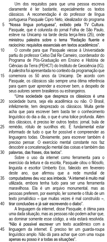Para o professor Pasquale, é preciso ler para escrever bem