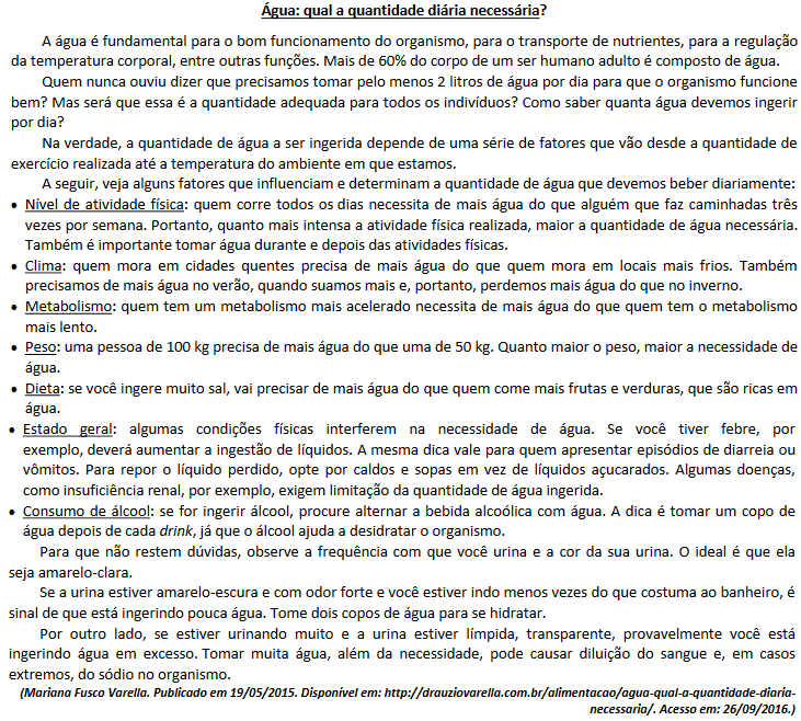 Leitura de texto sobre água