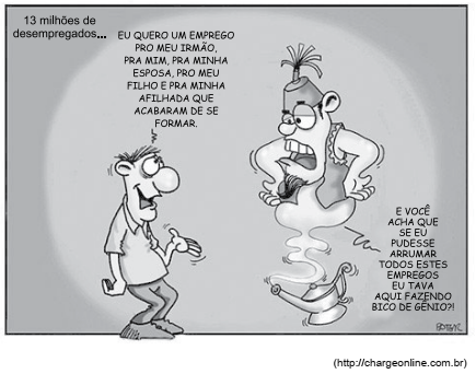 Charge - 13 milhões de desempregados - Gênio da lâmpada