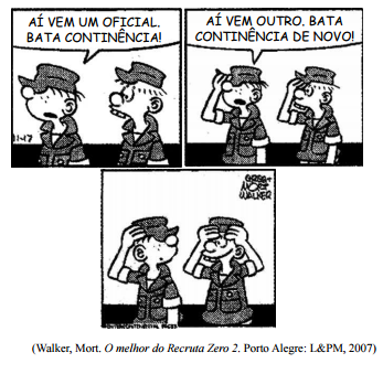 Tira em quadrinhos: continência ao oficial